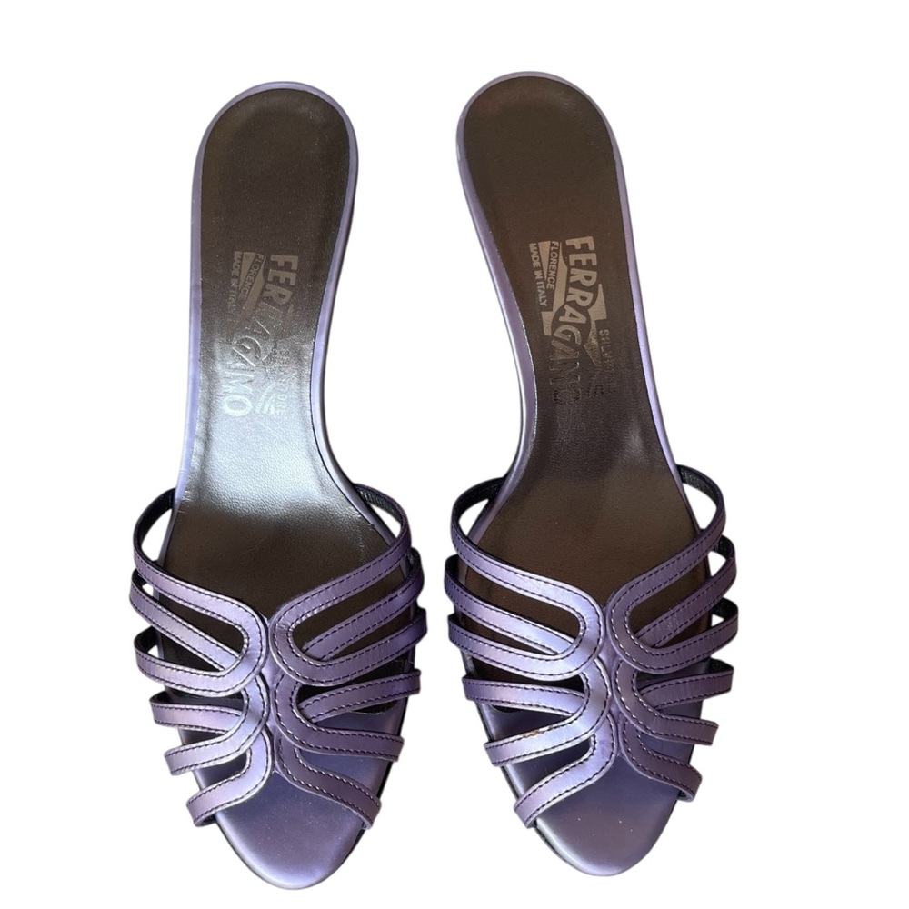 Vintage Y2K Ferragamo Purple Plum Strappy Mule Heels Kitten Heel Italy 8 - Picture 11 of 15